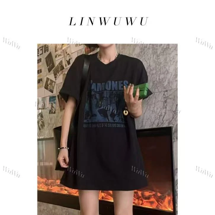 【五五定制】2025新款—夏季时尚休闲圆领短袖拼色印花宽松T恤