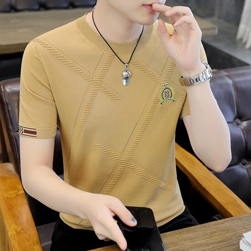2025男士新款夏季潮流圆领修身休闲时尚韩版薄款百搭帅气针织