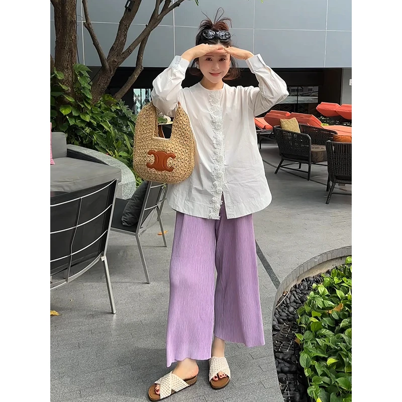 【DIS 定制】【紫韵轻风】春夏休闲宽松高腰垂感阔腿裤Z525K01939