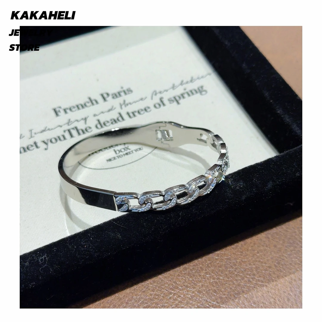 铜合金手镯 时尚百搭小众简约满钻拼接扣环手镯KK6175