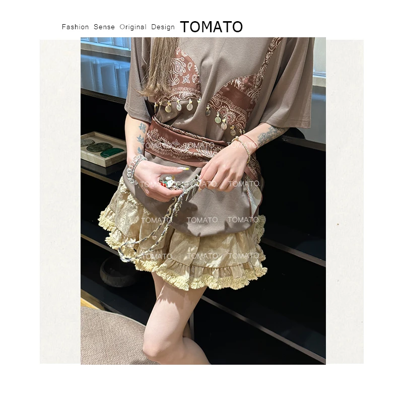 【TomaTo】提拉米苏 夏季韩系蕾丝新款花边拼接辣蛋糕裙C25Q050504