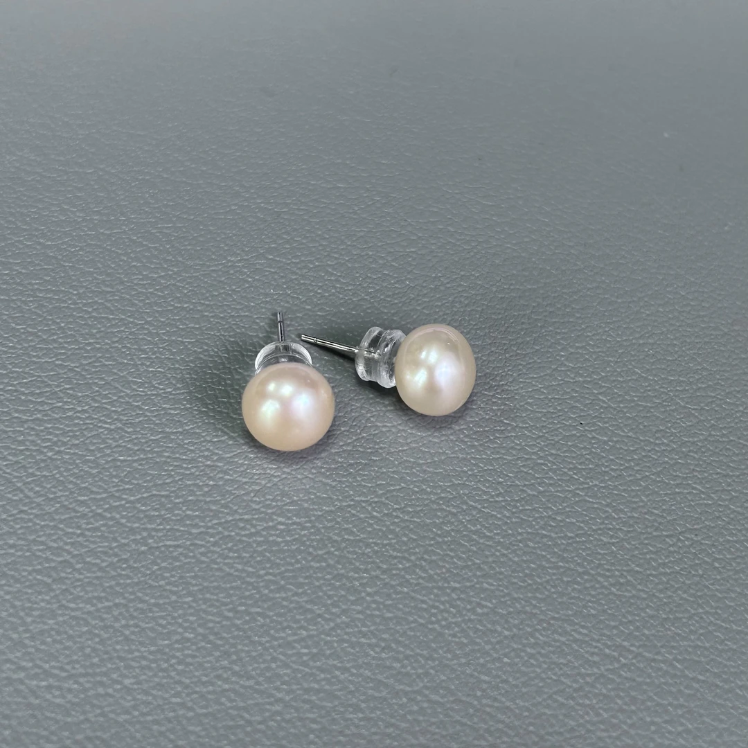 【时宜推荐】淡水珍珠耳钉 S925银 8-9mm