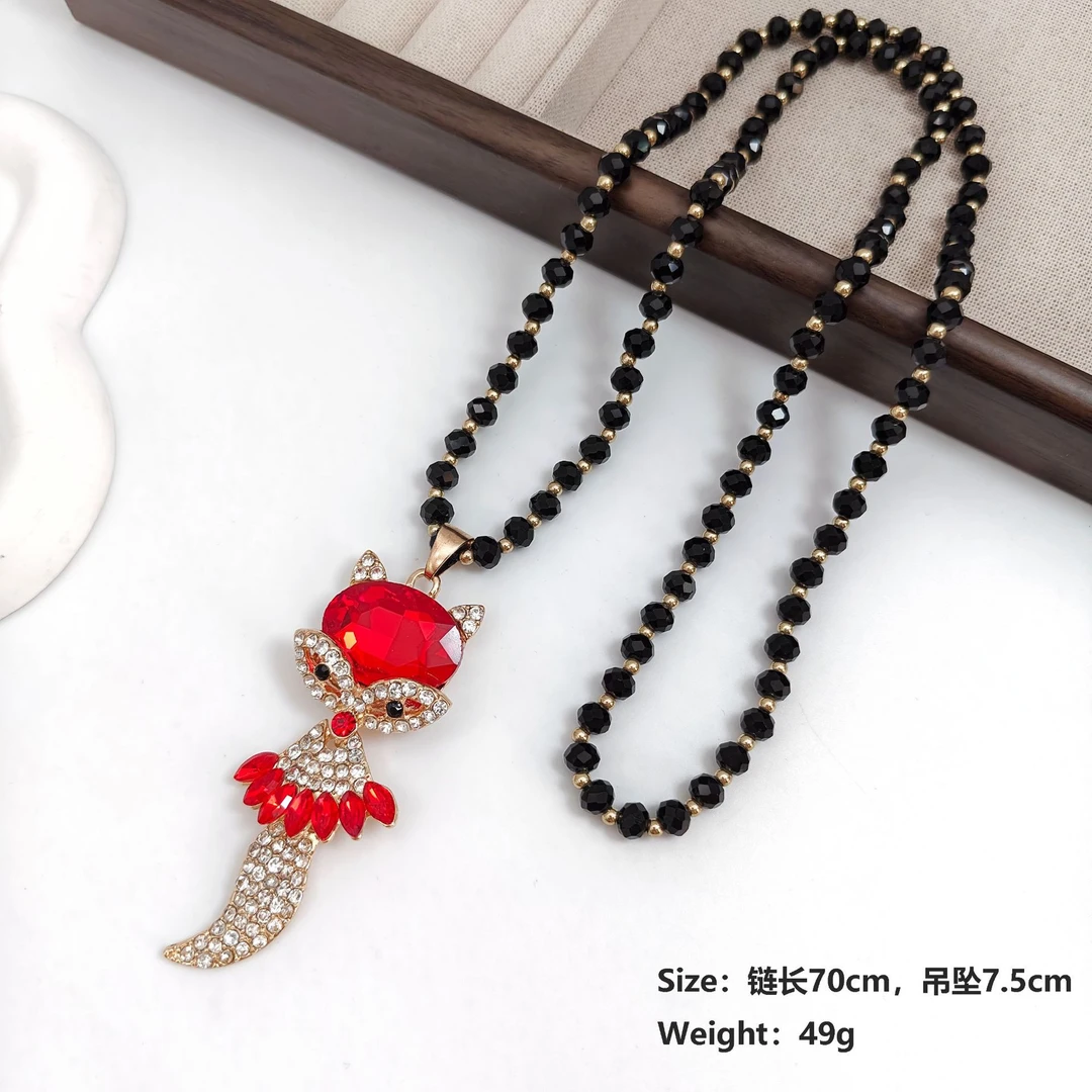 非金属仿水晶项链 时尚小狐狸毛衣链高级气质百搭