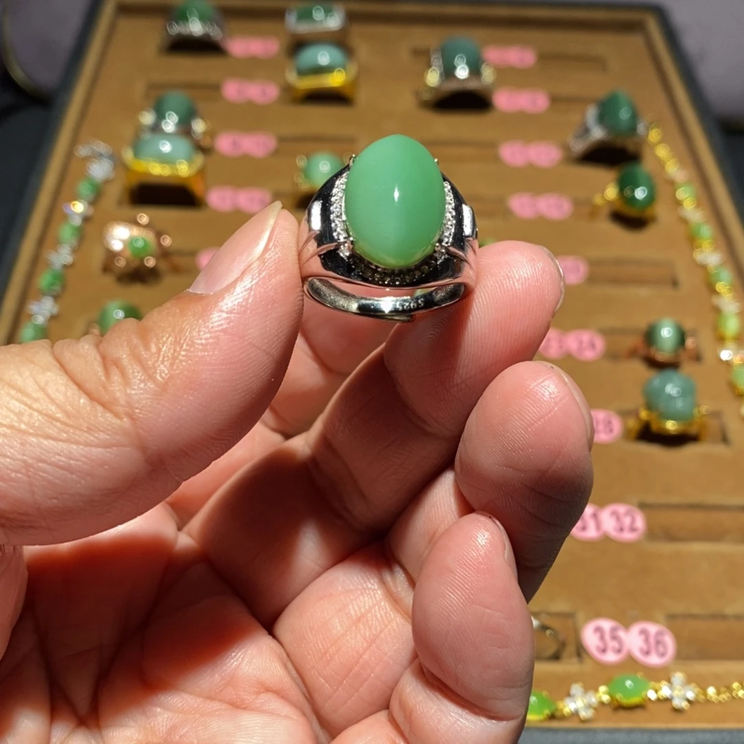 和田玉银S925镶嵌戒指