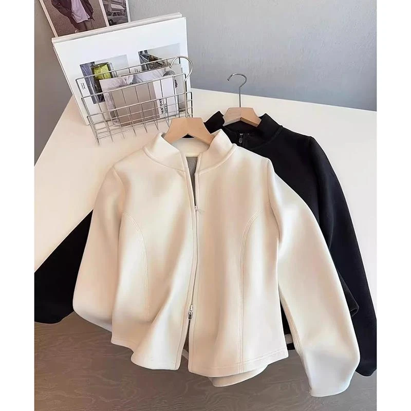 加绒加厚长袖打底衫上衣女秋冬大码胖mm收腰拉链开衫内搭T恤卫衣