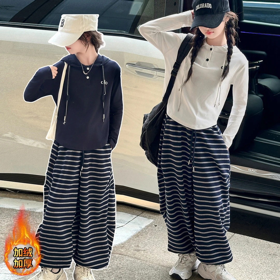 女童秋冬加绒卫裤套装2025新款儿童洋气韩版宽松休闲两件套时髦潮