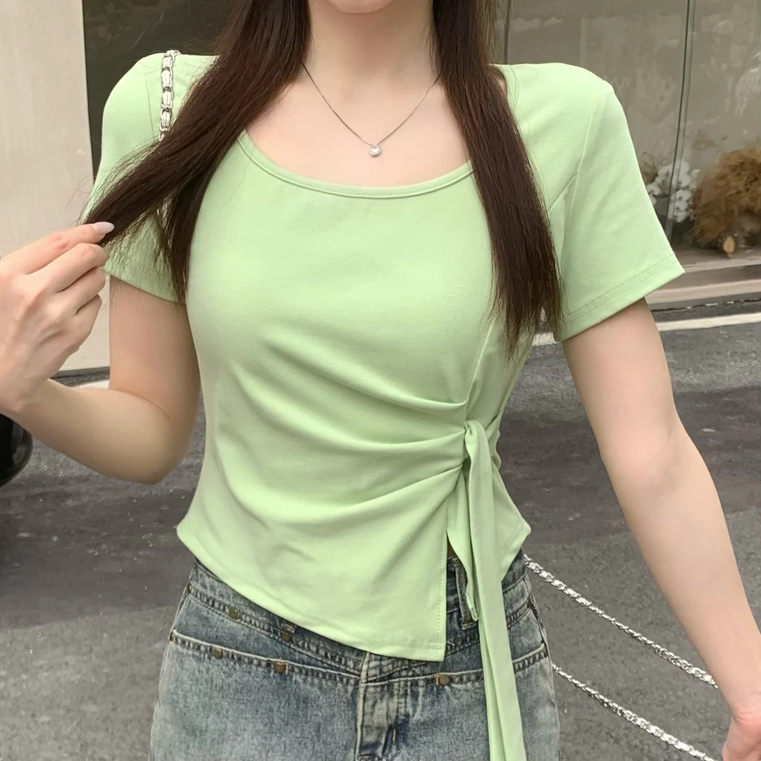 【专属】夏季新款 纯欲小众不规则显瘦修身短款百搭上衣DM8664