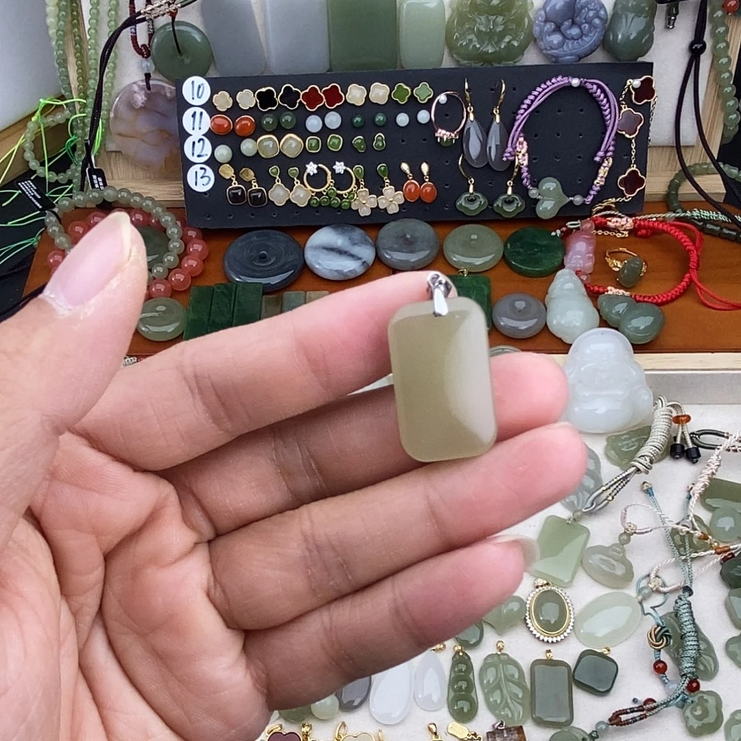 和田玉银S925镶嵌吊坠(不含链)