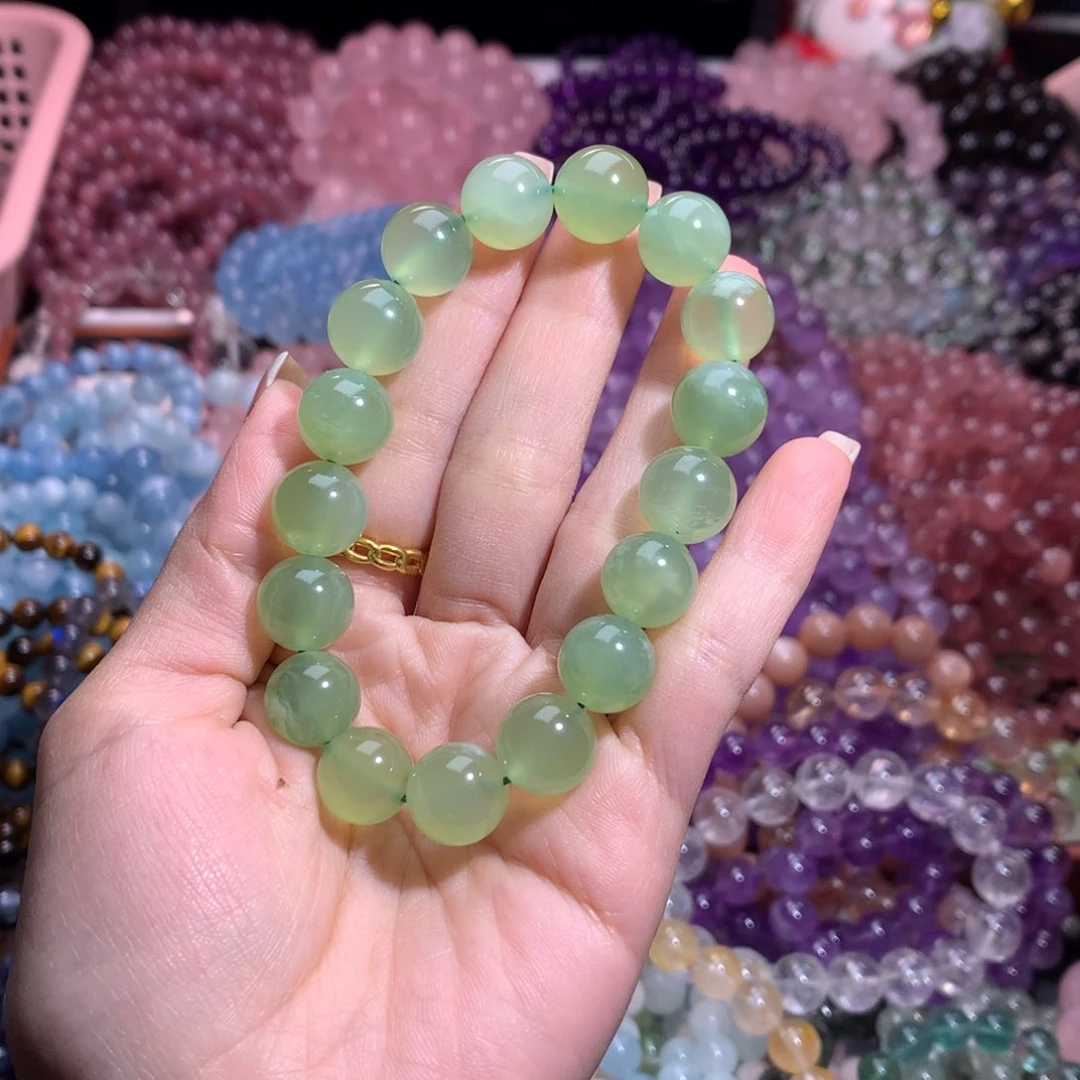 水晶手链未镶嵌青提岫玉卡12+