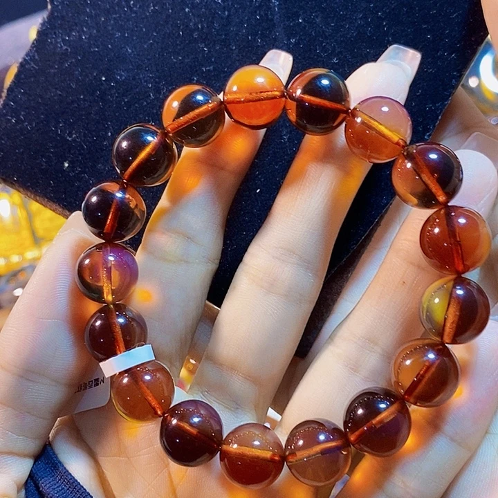 蓝珀未镶嵌珠宝奇石墨西哥红蓝手串12