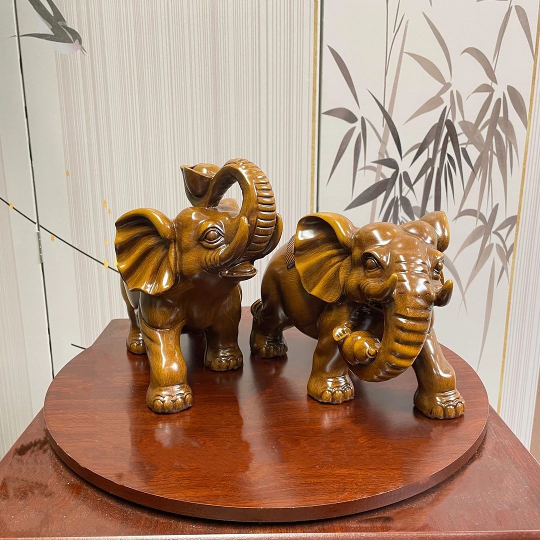 新款（财福）大象一对摆件工艺品公象(长15高10）母象（长15高12）