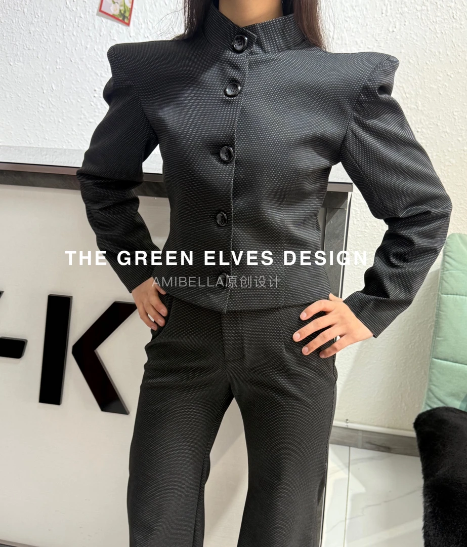 高端私人定制小波点黑色套装两件套