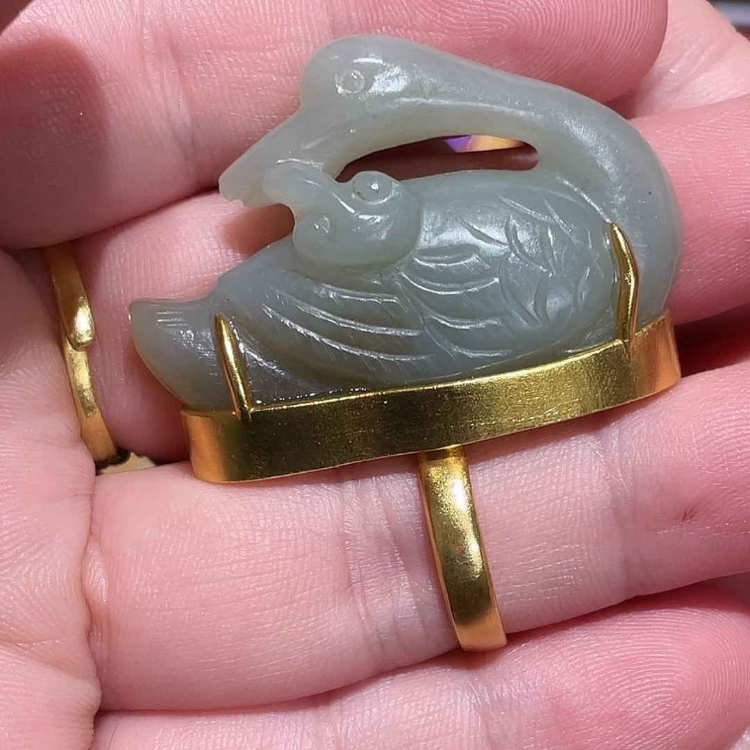 和田玉银S925镀金镶嵌戒指