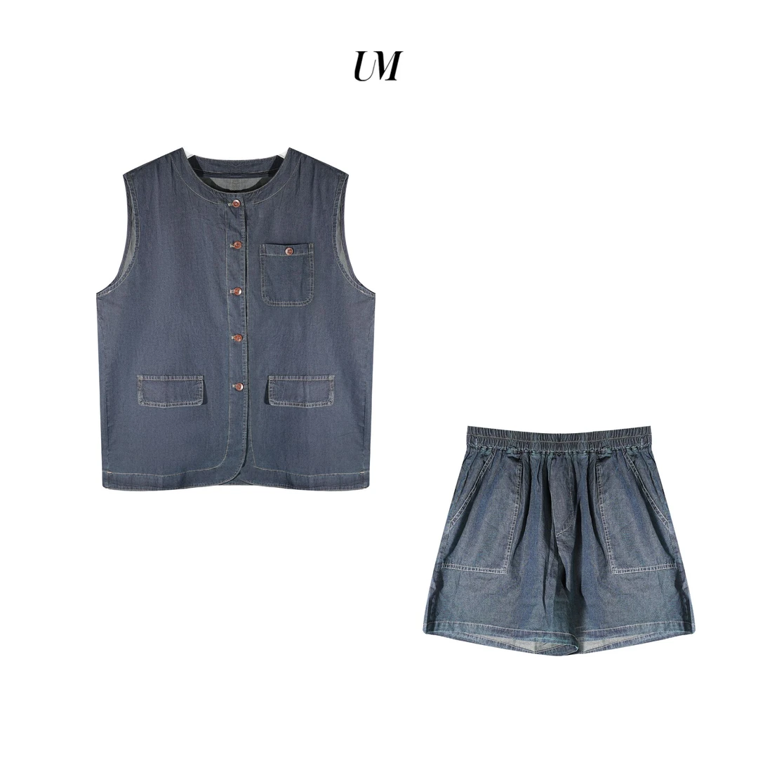 【U.M】土壤牛仔墨兰听雨牛仔套装宽松透气舒适马甲短裤套装