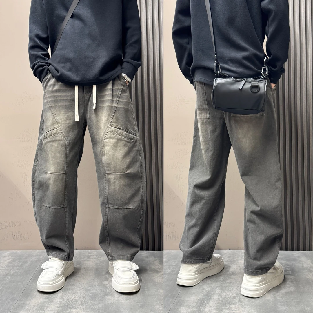 美式复古做旧潮流直筒裤男士2025秋冬新款宽松高街痞帅阔腿休闲裤