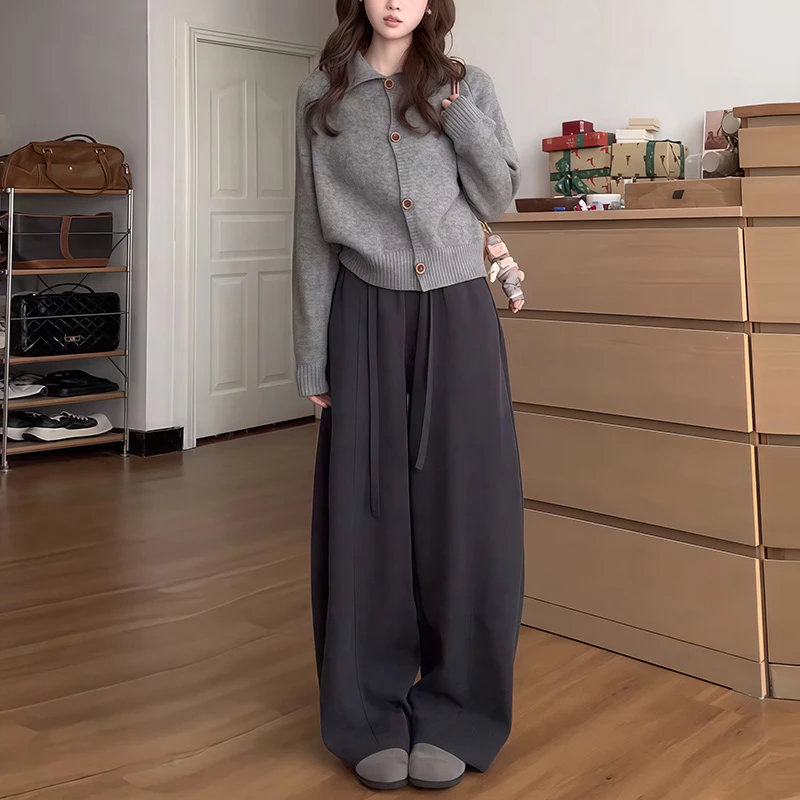 2025早春新年高级感穿搭套装气质复古针织高领毛衣阔腿裤子两件套