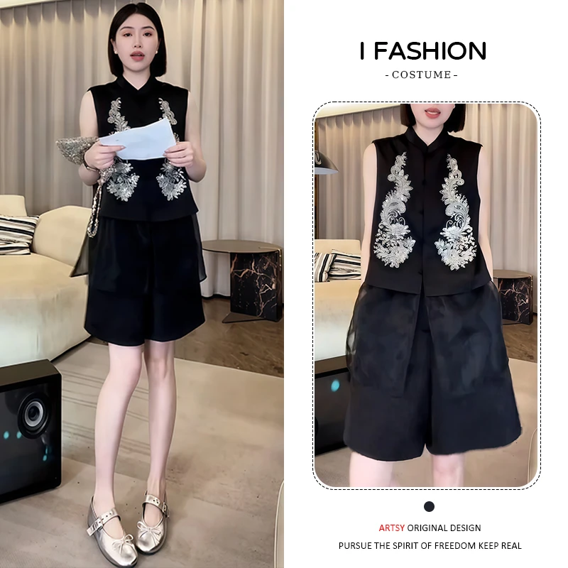 小个子甜辣风时尚套装女士2025年夏季新款坎肩无袖上衣短裤两件套