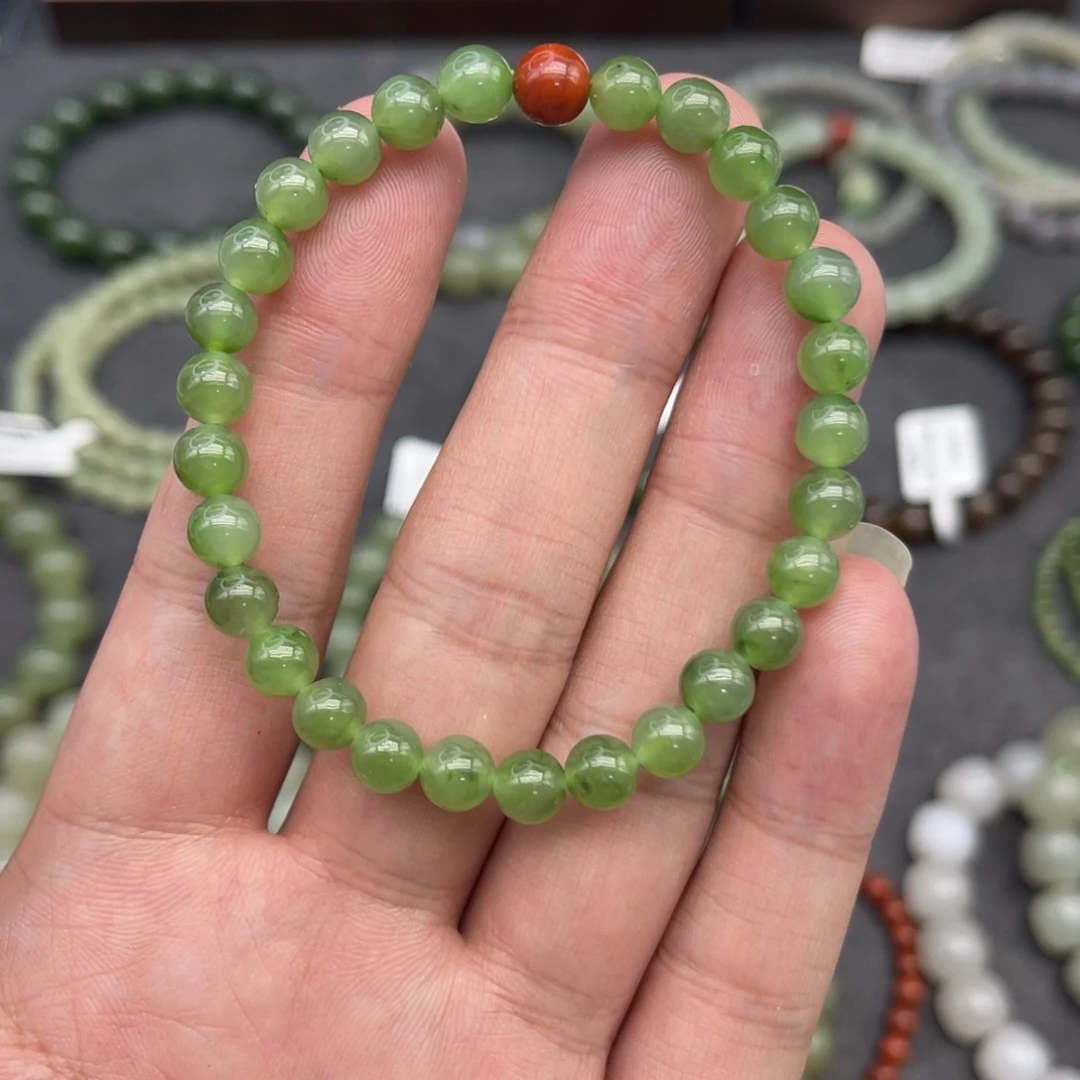 和田玉未镶嵌手串卡6碧玉苹果绿