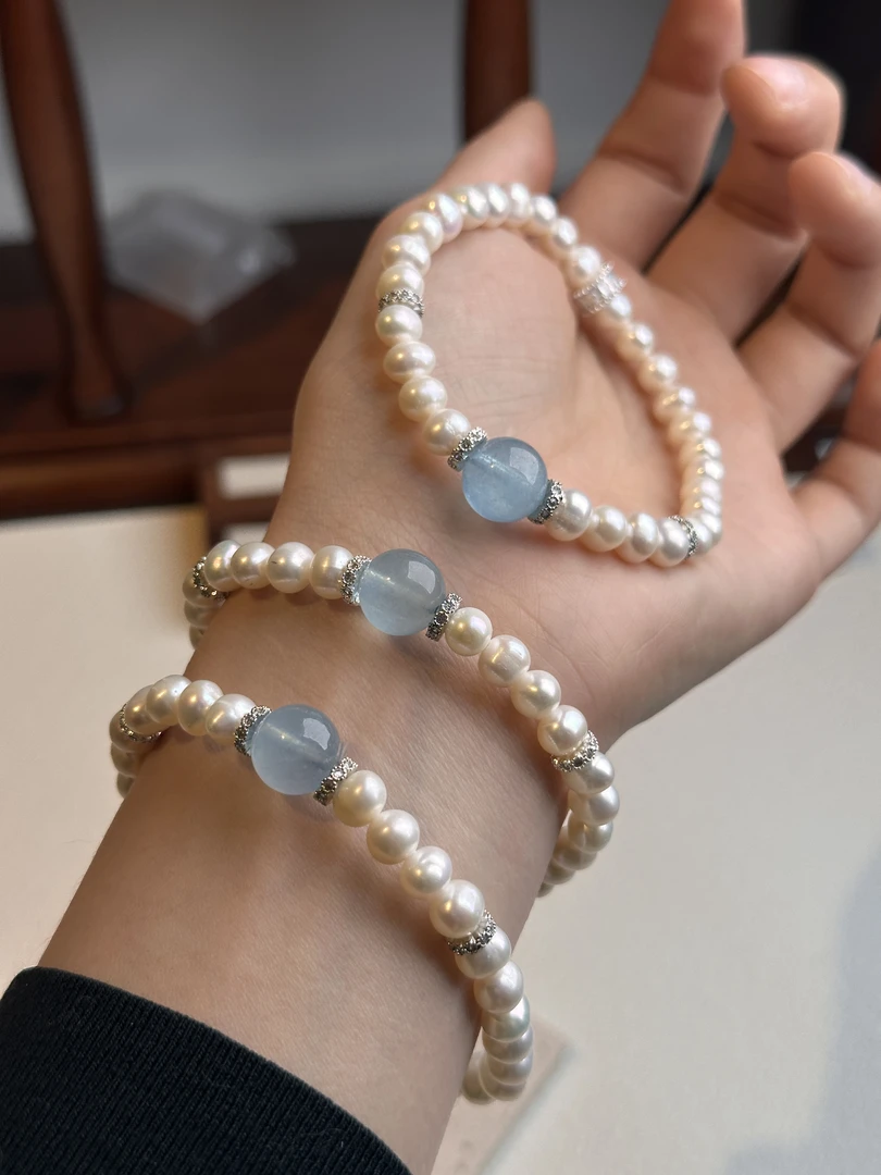 天然海蓝宝石设计款手串均微瑕多样性发其一 H46