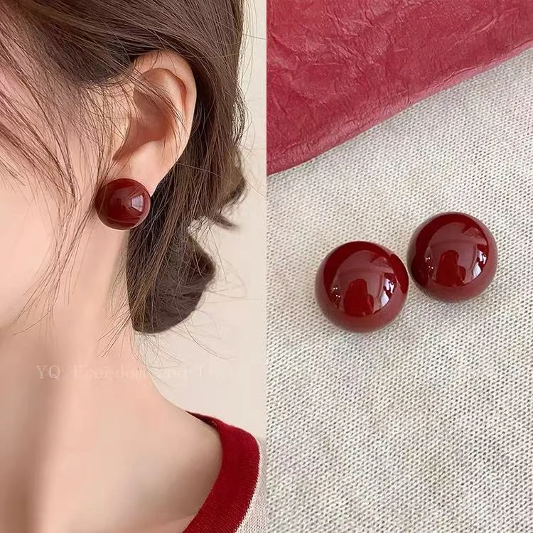 铜合金耳饰 红色珠珠秋冬高级感新款爆款女人味小众时尚耳饰A212