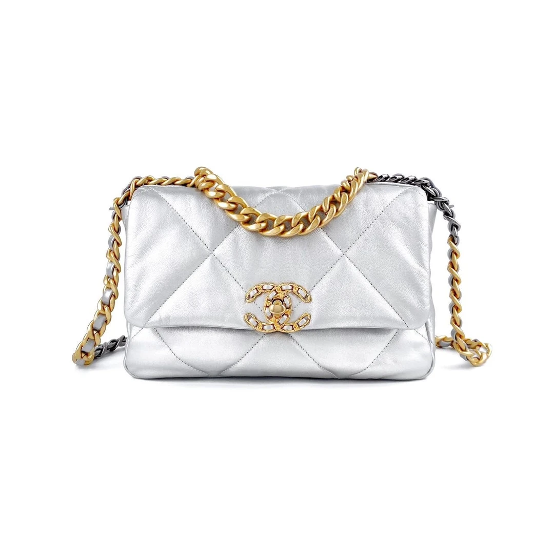 95新 Chanel/香奈儿 银灰色19bag金色链条链条包