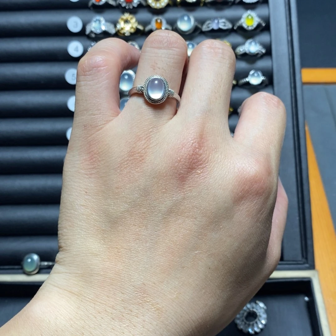 蛇纹石玉戒指银S925镶嵌小****了