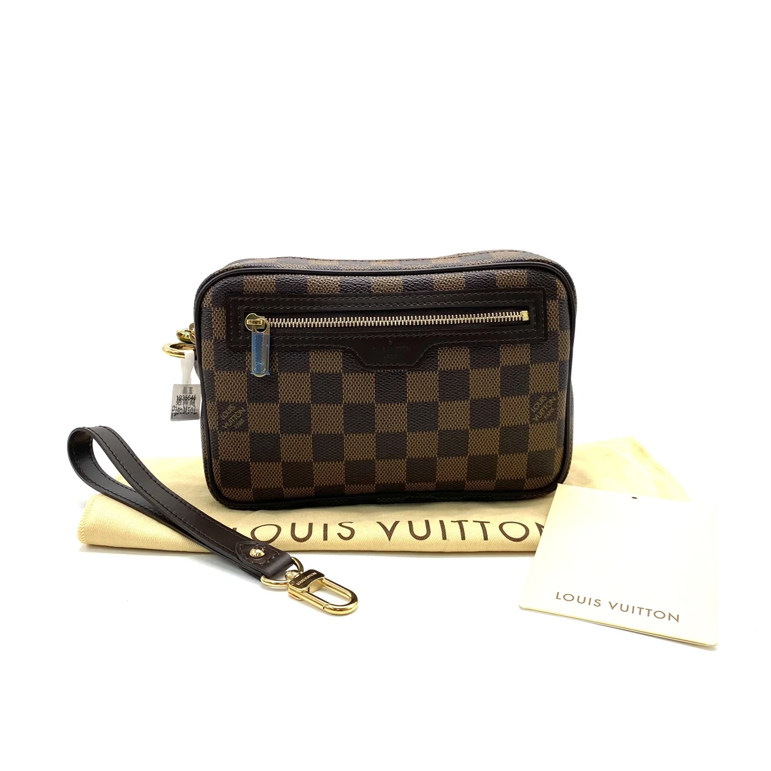 全新未使用 LouisVuitton/路易威登 棕棋盘格大哥手拿包  尺20/13