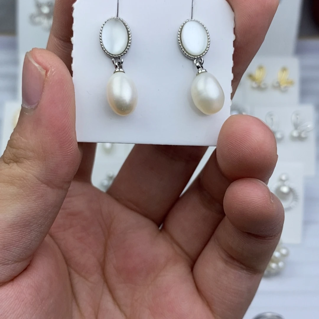 淡水珍珠耳饰银S925镶嵌