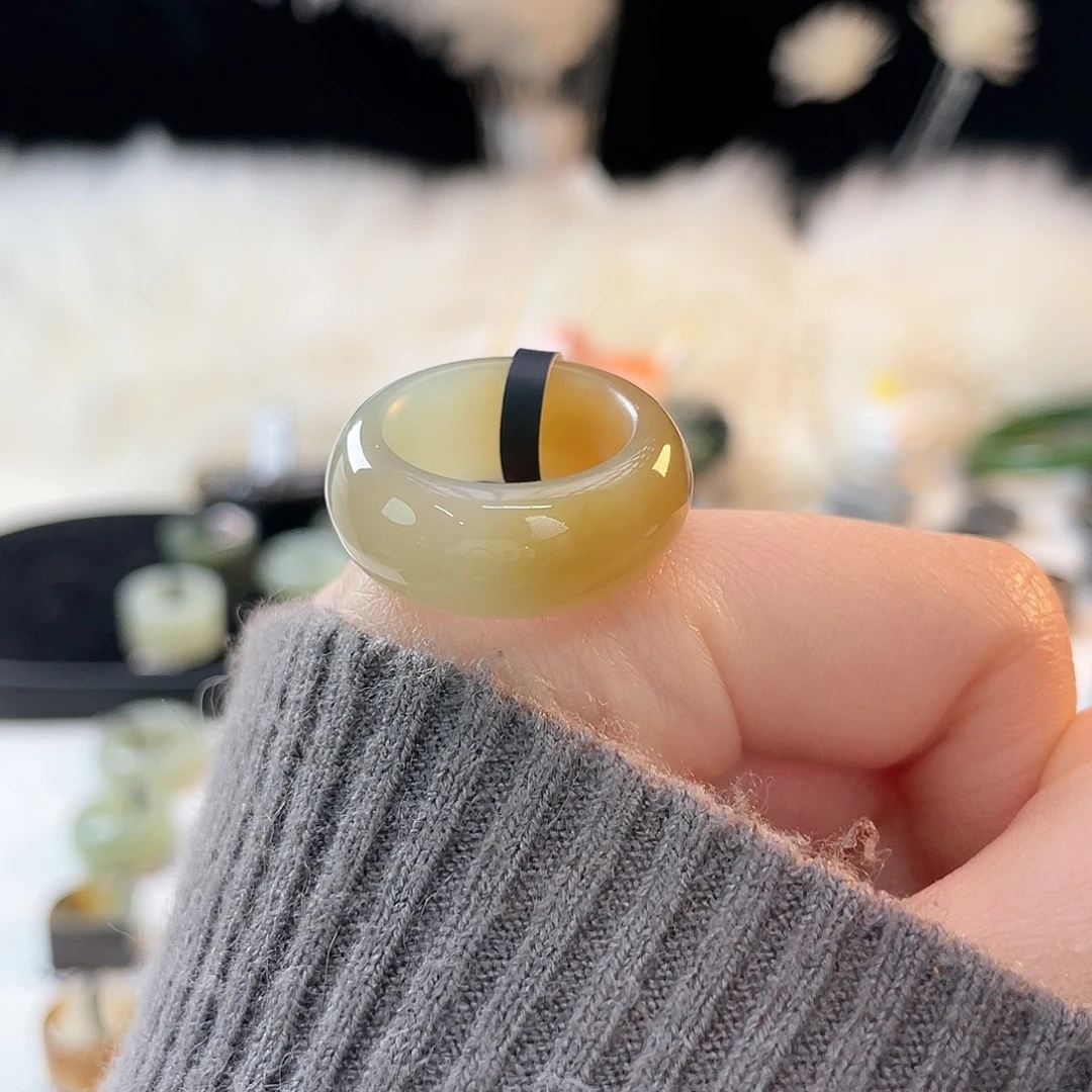 和田玉未镶嵌戒指k76 半山水蓝糖轮胎16.2mm