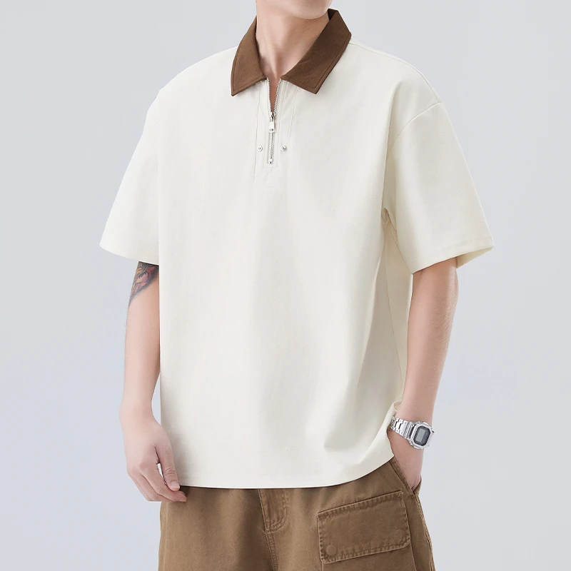 男生POLO衫短袖夏季薄款休闲半拉链上衣服2025新款翻领宽松体恤男