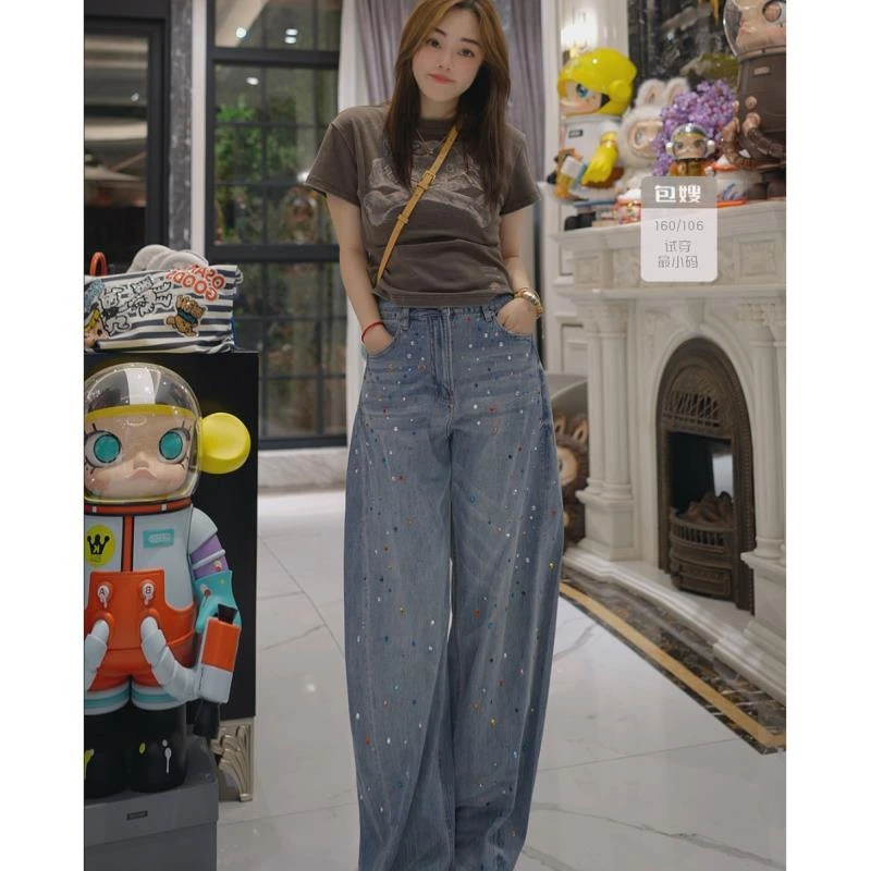 包嫂【W6103彩虹钻】牛仔短裤休闲裤港风欧款高级女装裤春夏烫钻