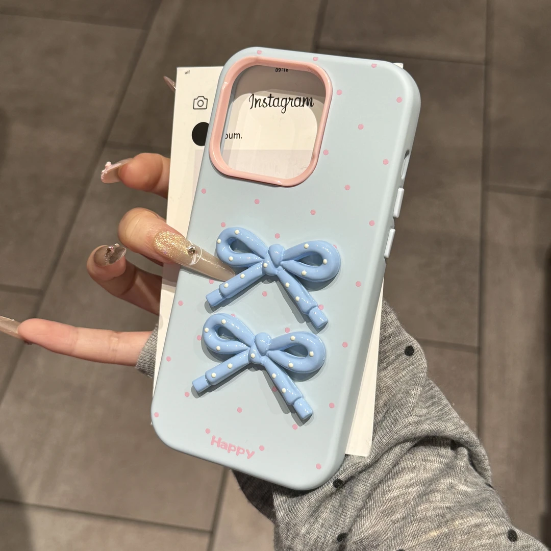 ins高颜值波点蝴蝶结适用苹果16手机壳iPhone15promax创意14女13