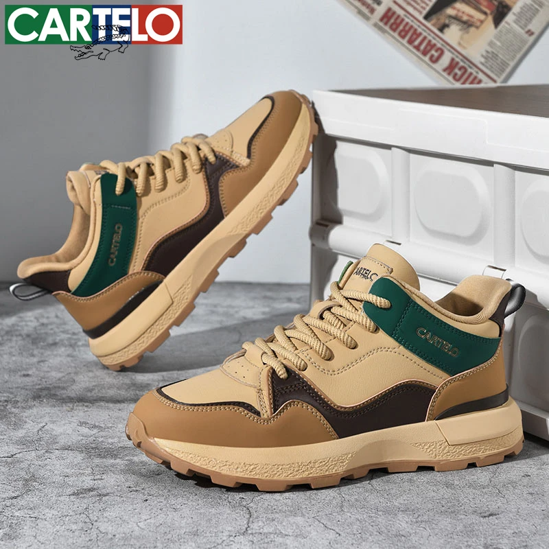 CARTELO/卡帝乐鳄鱼时尚休闲鞋2024秋冬男士系带软底防滑高帮男鞋