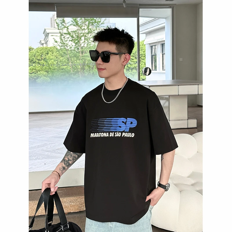 【时尚起易】夏季美式休闲印花设计圆领纯棉短袖宽松舒适半袖T恤衫