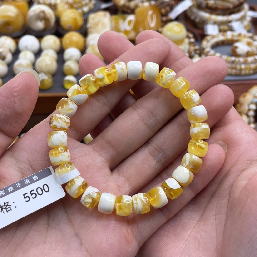 ღ***Ё琥珀未镶嵌裸石8.5毫米金标直切手串