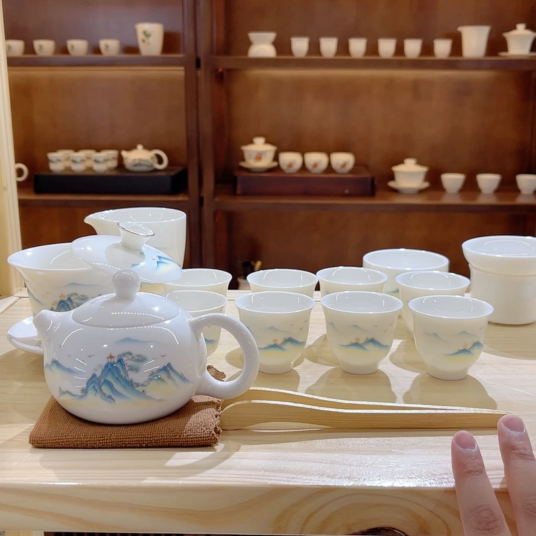 瓷片玄致羊脂玉瓷茶具套装