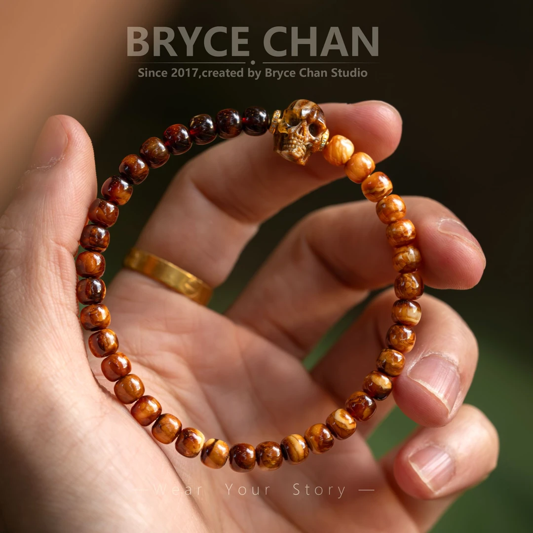 【耀今·守护】（5.8mm·5g·手围17.5）沁色妖孽18K金老型高端蜜蜡手串