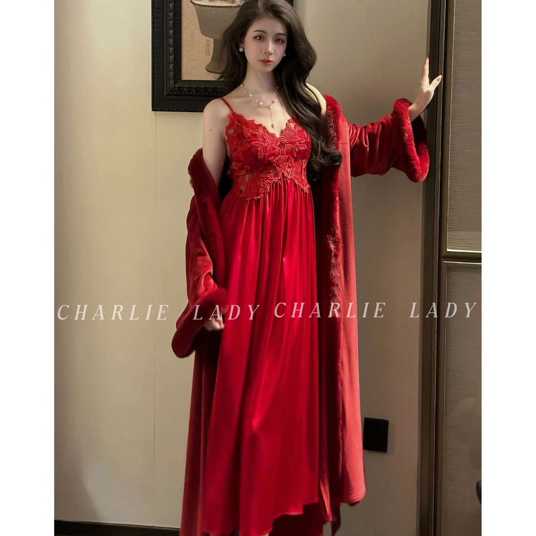 【白月光】法式厚款高级镂空女士睡衣性感奢华两件套