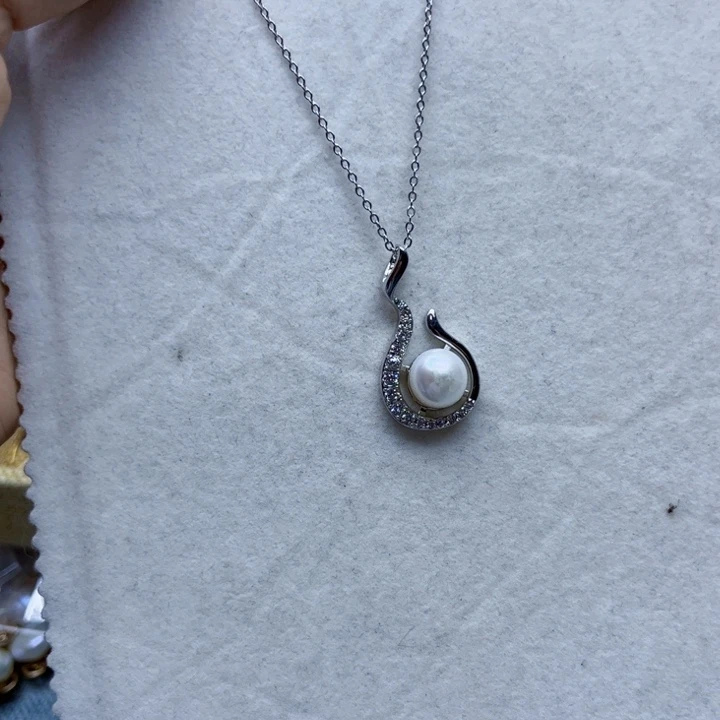 淡水珍珠吊坠(不含链)银S925镶嵌