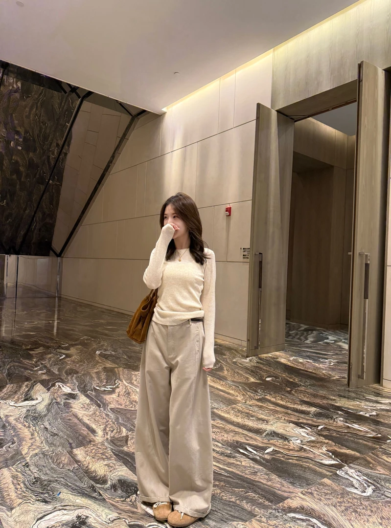 【李金贤】韩系时尚气质休闲裤女2025早秋新款百搭显瘦阔腿裤55517