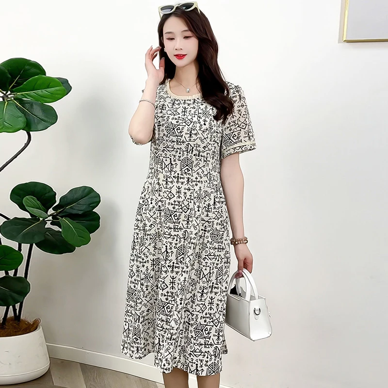 收腰长裙连衣裙女碎花显瘦气质时尚夏季印花洋气休闲复古法式宽松