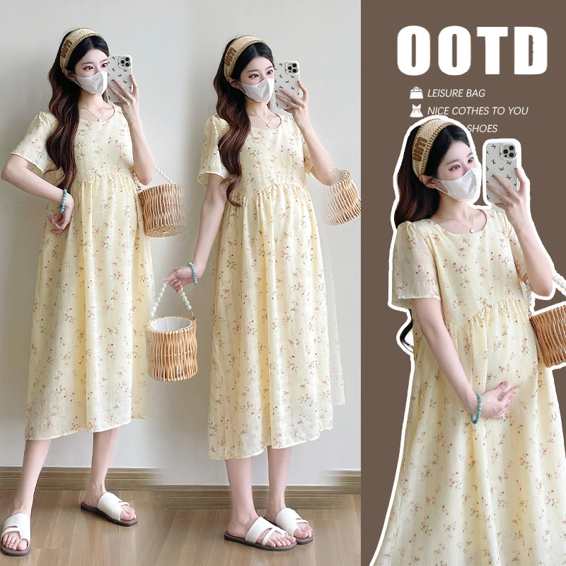 2025新款夏季温柔风孕妇连衣裙时尚洋气碎花裙宽松气质大码长裙