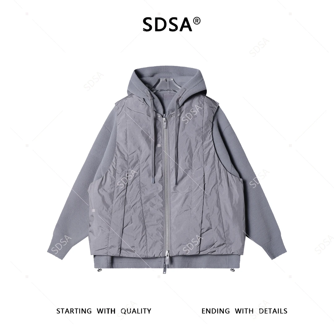 SDSA男士秋冬新款痞帅男装ins简约连帽马甲毛衣羽绒服宽松外套