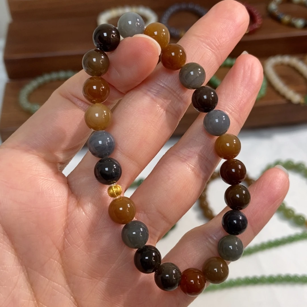 和田玉18K金镶嵌手链8mm楼兰多宝精品