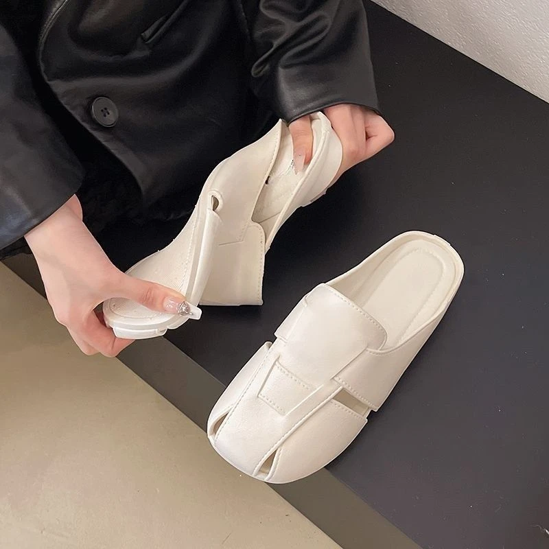 平底包头拖鞋一脚蹬韩版时尚新款防滑女夏季软底穆勒外穿懒人凉鞋