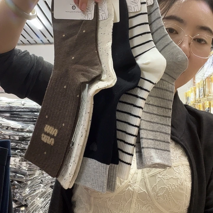 长绒棉长腿袜混搭5双