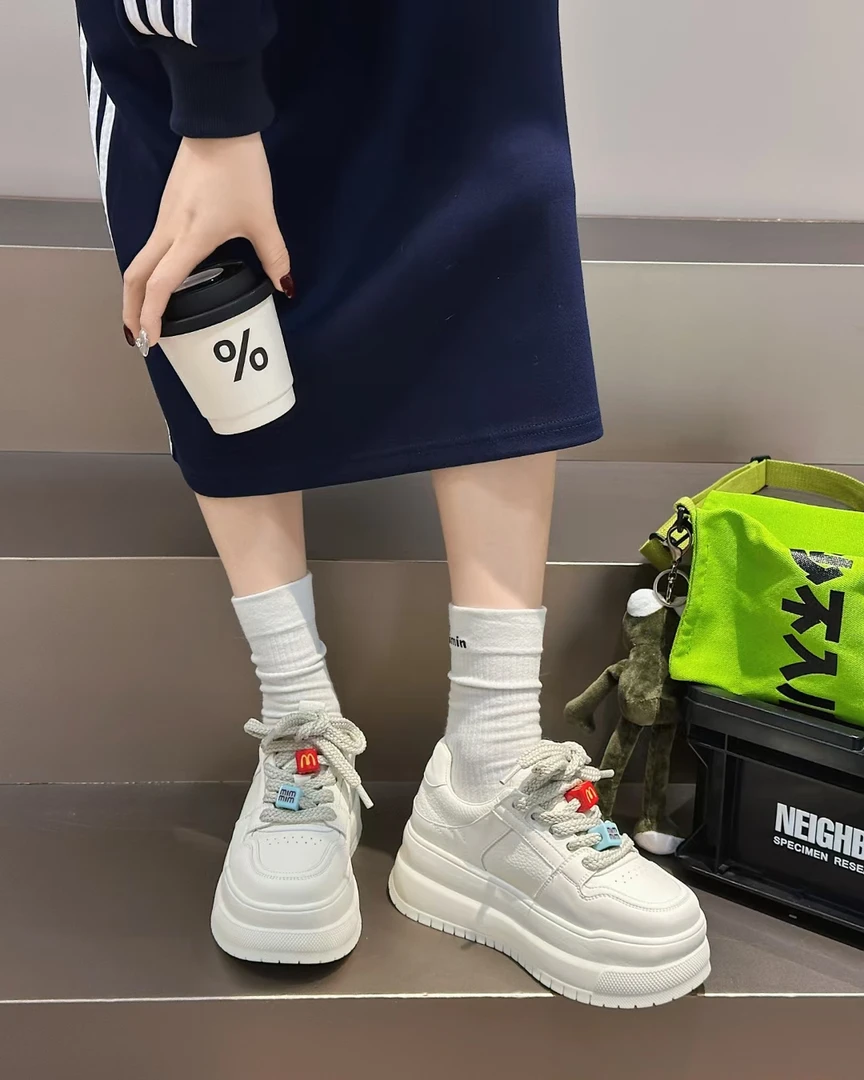 防水增高小白鞋春季时尚休闲鞋老爹鞋小众厚底女鞋透气鞋子