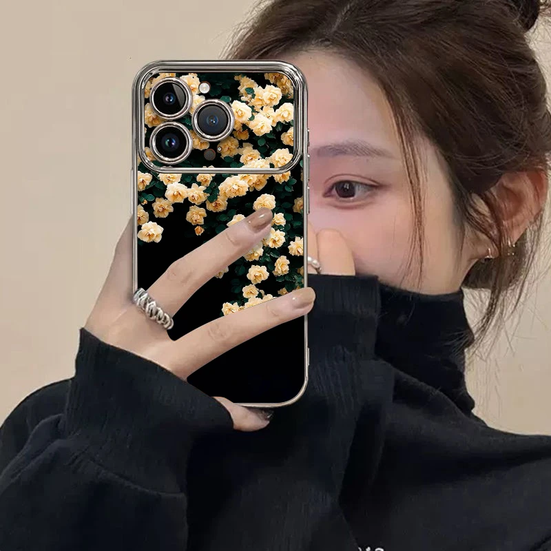 简约花朵适用苹果17pro手机壳iphone17新款16大视窗15防摔保护套