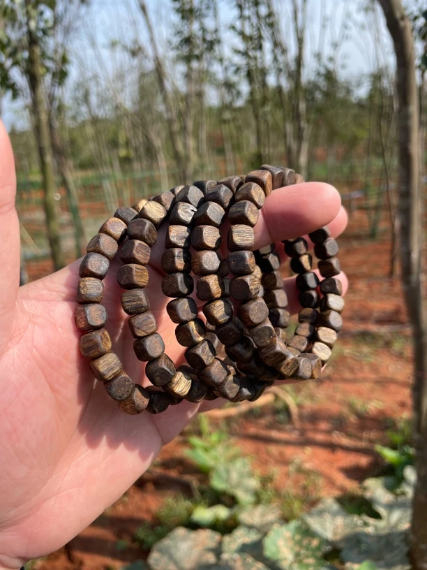 沉香海南虫漏奇楠沉香手串0.8方糖随形单圈（随形多样性发一）