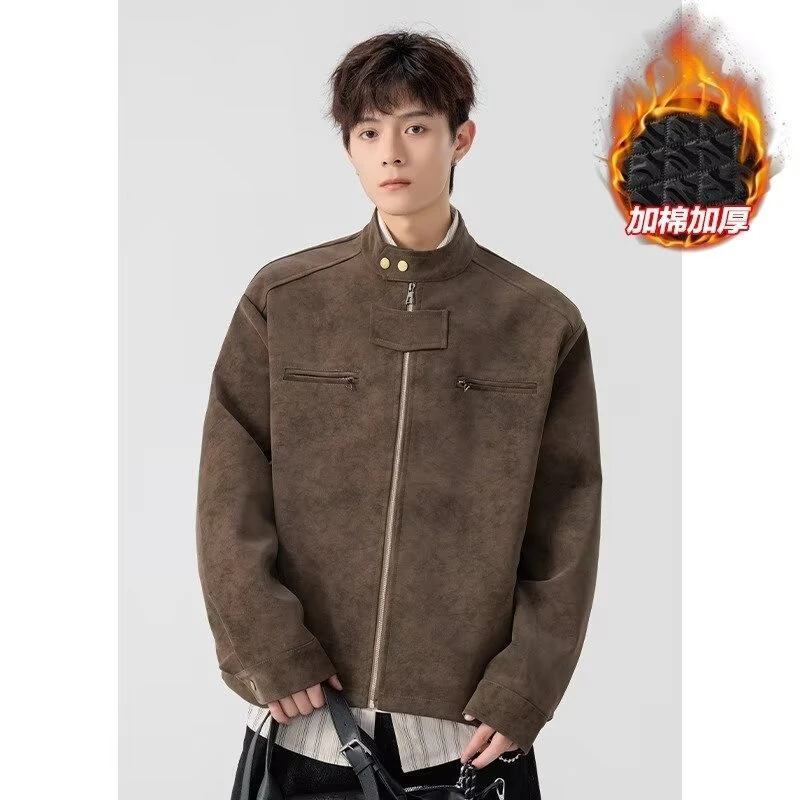 稻草人秋冬季男士休闲外套立领夹克国风潮牌加棉保暖加厚立领宽松